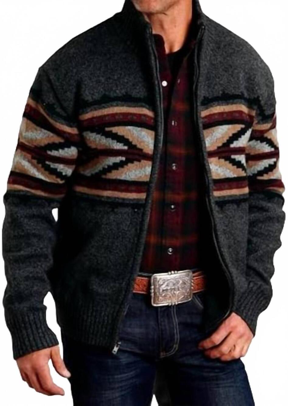 NEW STETSON men's wool arrow western sweater in grey